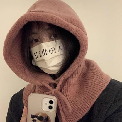 Knit Plain Balaclava Buttoned