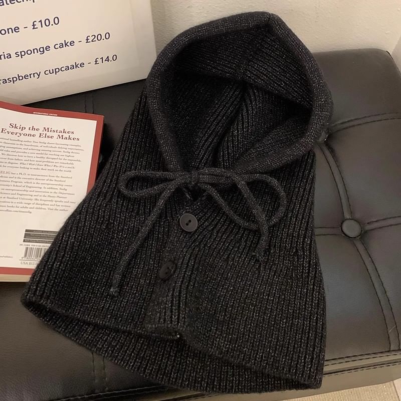 Knit Plain Balaclava Buttoned