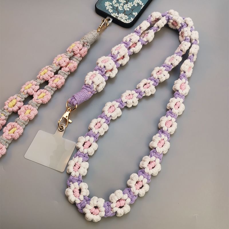 Floral Woven Phone Lanyard with Lanyard Pad