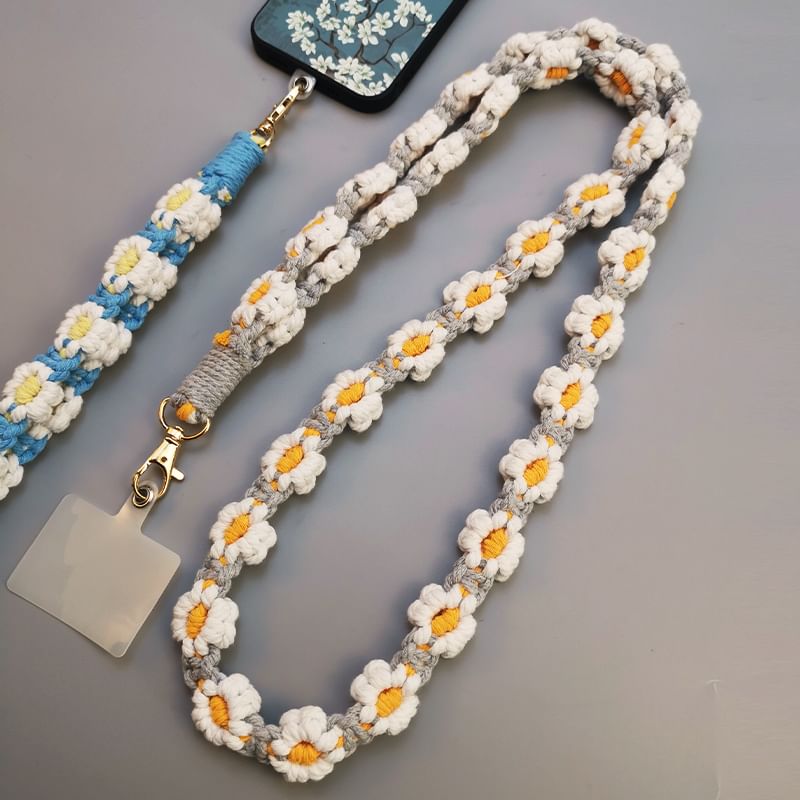 Floral Woven Phone Lanyard with Lanyard Pad