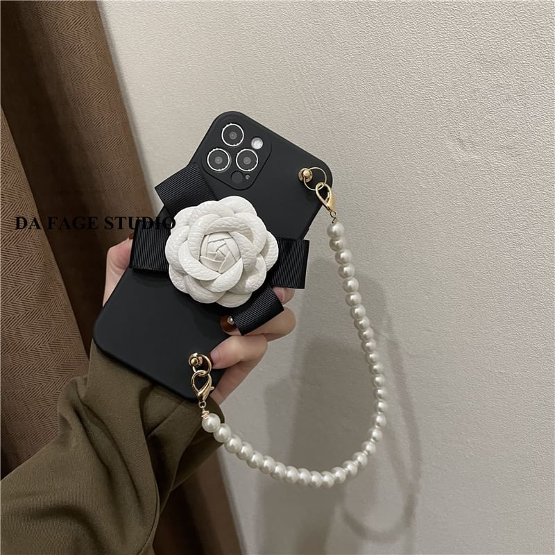 Faux Floral Pearl Case Phone Strap