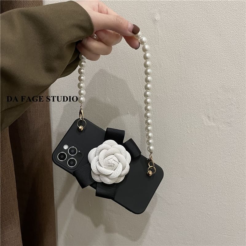 Faux Floral Pearl Case Phone Strap