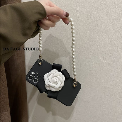 Faux Floral Pearl Case Phone Strap