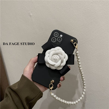 Faux Floral Pearl Case Phone Strap