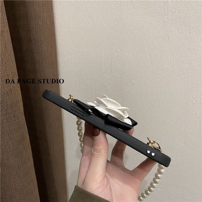 Faux Floral Pearl Case Phone Strap