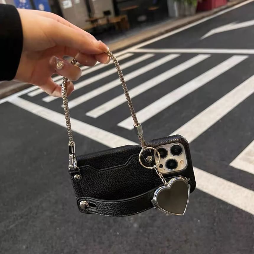 Case Faux Mirrored Phone Leather Heart