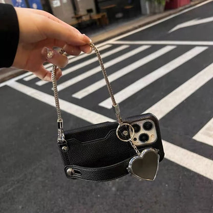 Case Faux Mirrored Phone Leather Heart