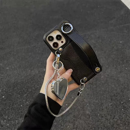 Case Faux Mirrored Phone Leather Heart