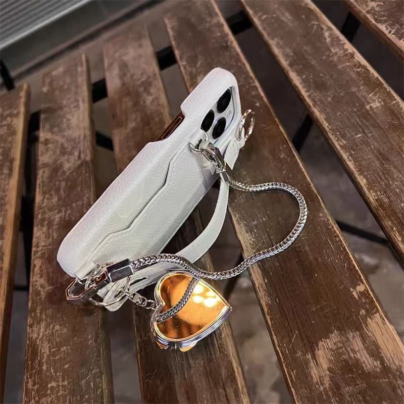 Case Faux Mirrored Phone Leather Heart