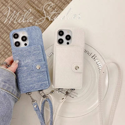 Denim Card Holder Lanyard Phone Case