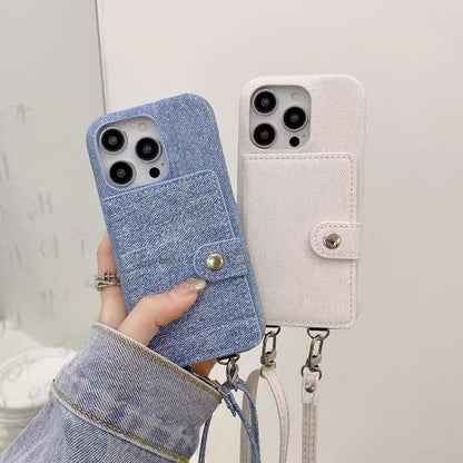 Denim Card Holder Lanyard Phone Case