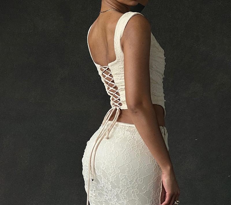 Tank Plain Crop Skirt Square Neck Top Maxi Lace High Waist Mermaid /