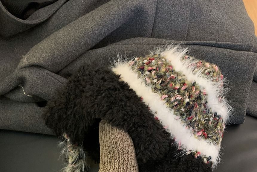 Striped Fleece Knit Trapper Hat