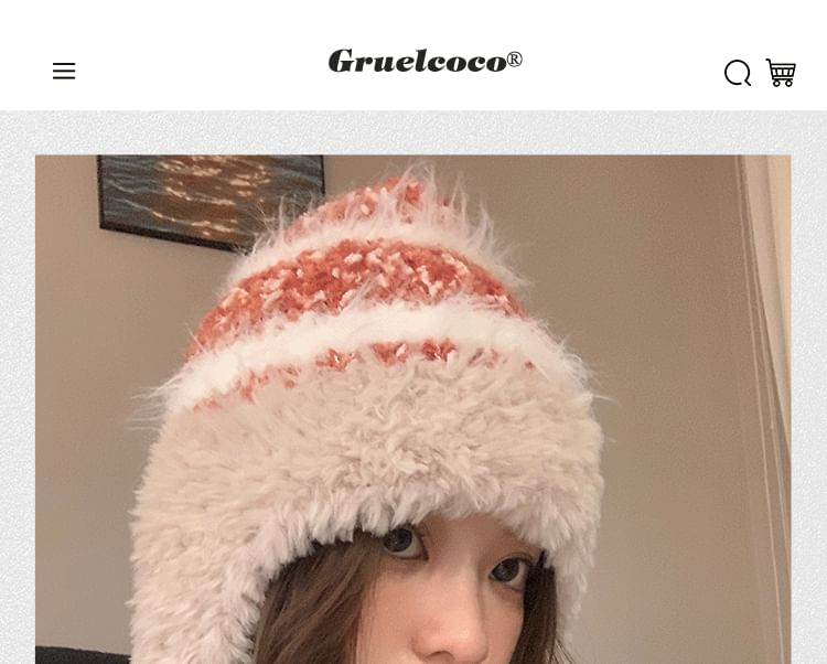 Striped Fleece Knit Trapper Hat