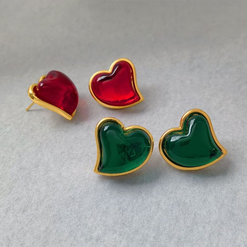 Heart Resin Alloy Stud Earring