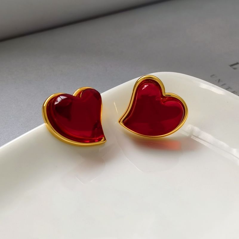 Heart Resin Alloy Stud Earring