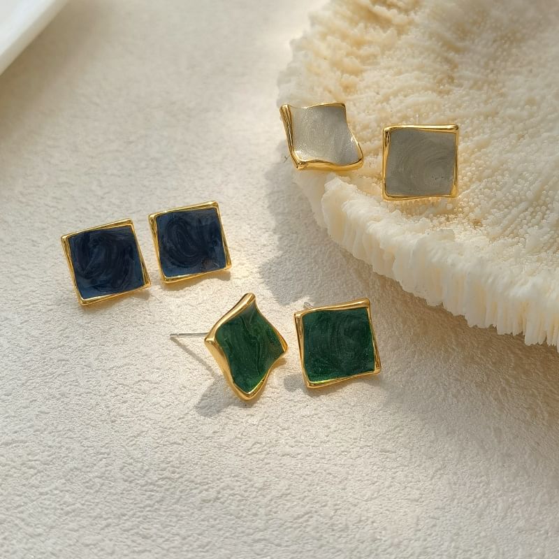 Square Glaze Alloy Stud Earring