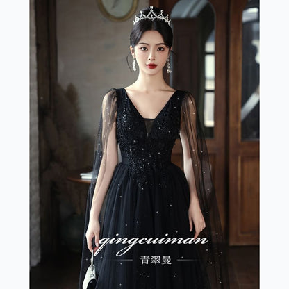 Evening Mesh Sequin Sleeveless Floral Panel A-Line V-Neck Gown Accent