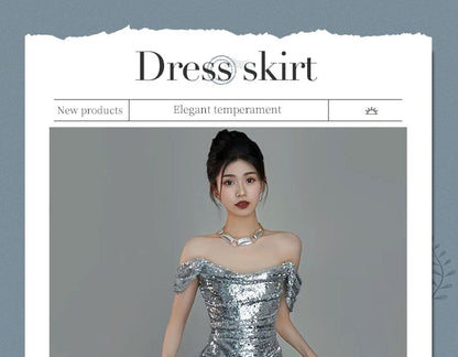 Sequin Gown Mermaid Plain Off-Shoulder Ruched Evening