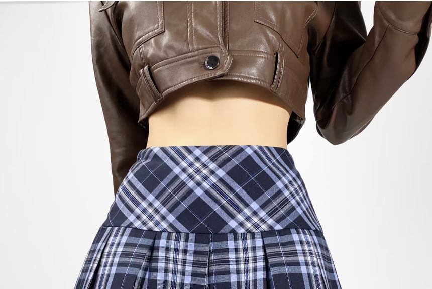 Plaid Pleated Mini Skirt with High Waist