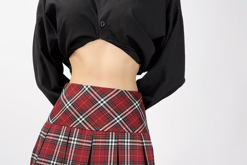 Plaid Pleated Mini Skirt with High Waist