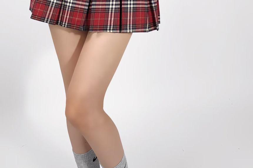 Plaid Pleated Mini Skirt with High Waist
