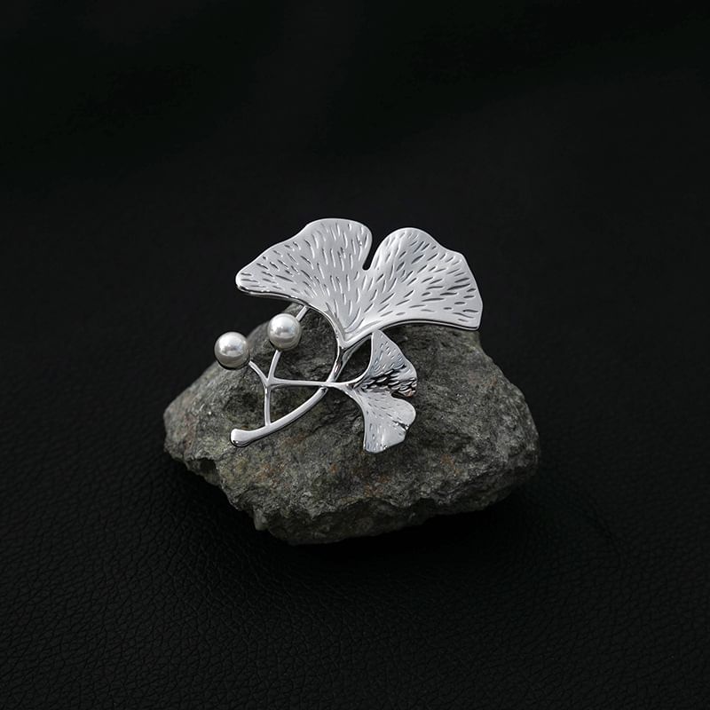 Ginkgo Faux Pearl Brooch