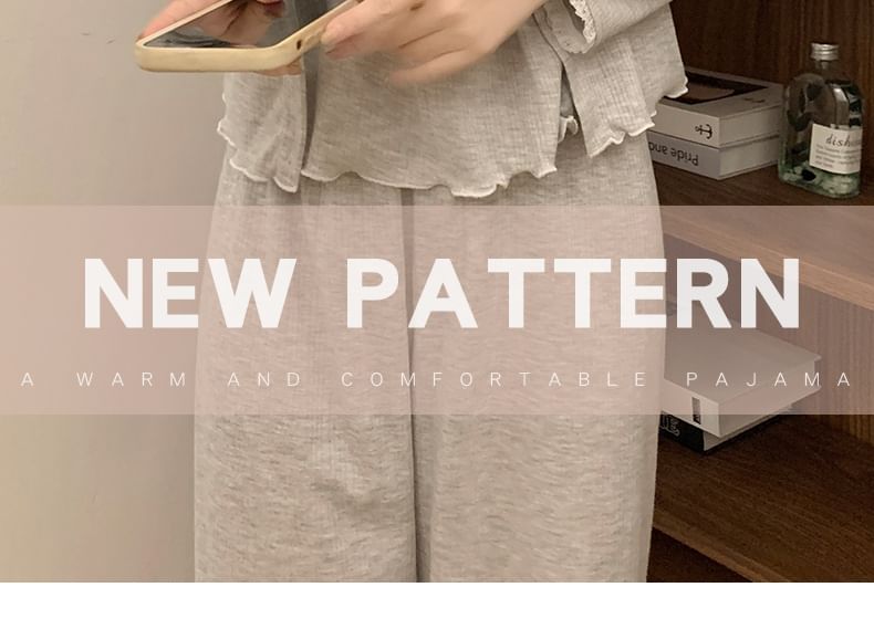 V-Neck Shirred Lace-Trim Pajama Set with Jacket
