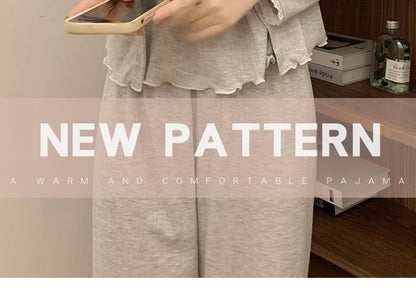 V-Neck Shirred Lace-Trim Pajama Set with Jacket