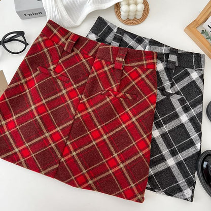 Woolen Tartan Tweed Mini Straight Skirt