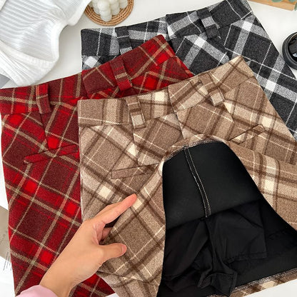 Woolen Tartan Tweed Mini Straight Skirt