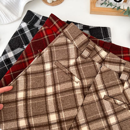 Woolen Tartan Tweed Mini Straight Skirt