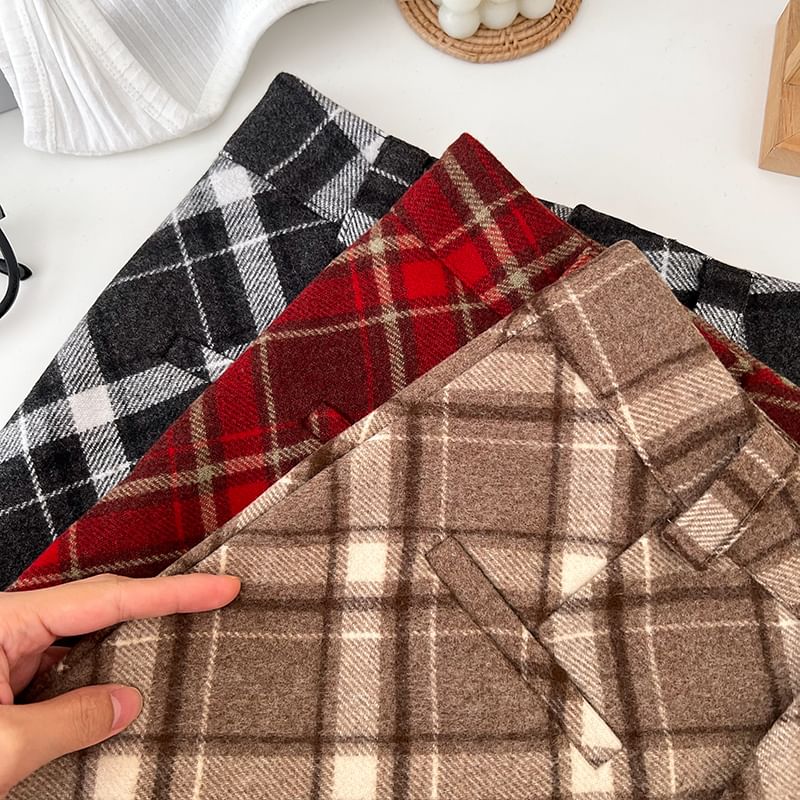 Woolen Tartan Tweed Mini Straight Skirt
