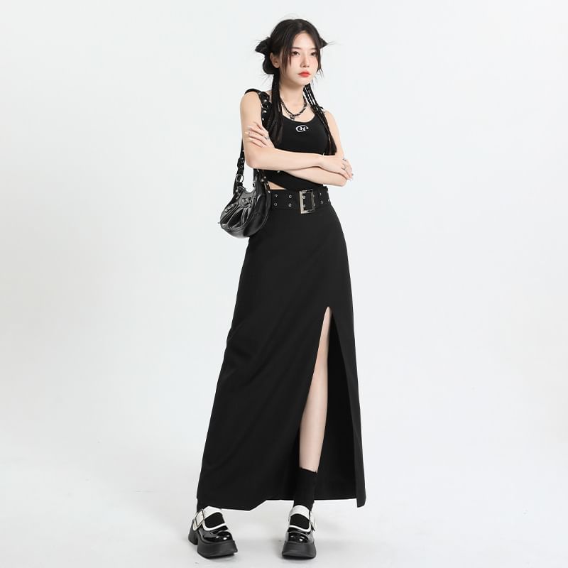 Slit High-Rise Maxi A-Line Skirt