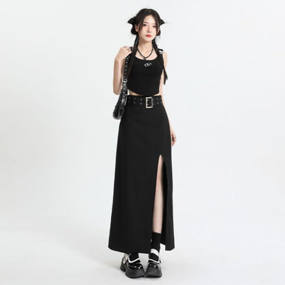 Slit High-Rise Maxi A-Line Skirt