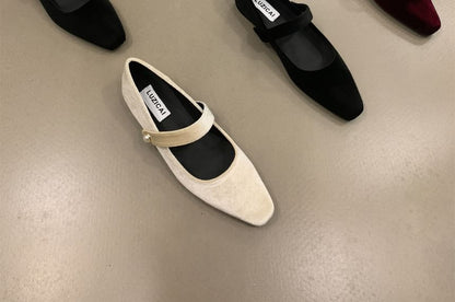 Square Toe Velvet Mary Jane Shoes