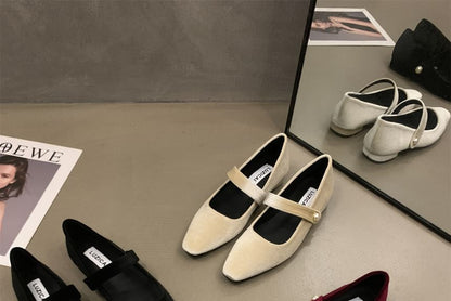 Square Toe Velvet Mary Jane Shoes