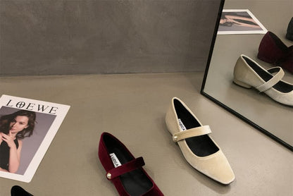 Square Toe Velvet Mary Jane Shoes