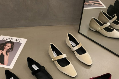 Square Toe Velvet Mary Jane Shoes