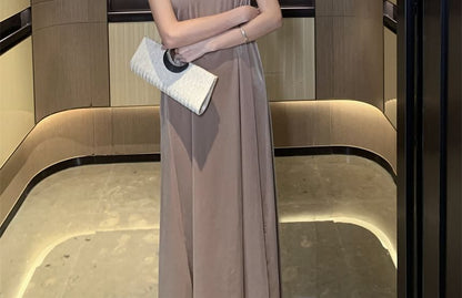 Halter Neck Velvet Maxi A-Line Dress