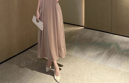 Halter Neck Velvet Maxi A-Line Dress