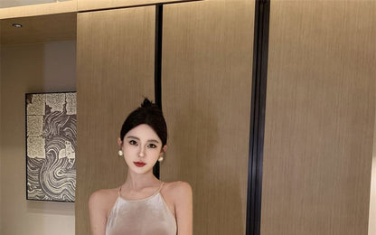 Halter Neck Velvet Maxi A-Line Dress