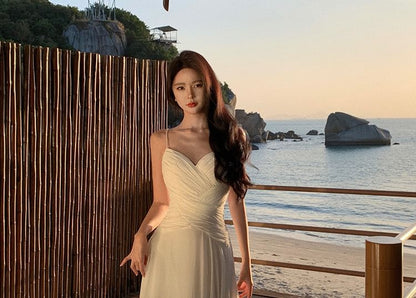 Spaghetti Strap Sweetheart Neckline Plain Maxi A-Line Dress