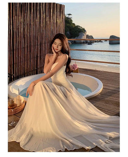 Spaghetti Strap Sweetheart Neckline Plain Maxi A-Line Dress