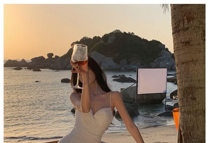 Spaghetti Strap Sweetheart Neckline Plain Maxi A-Line Dress