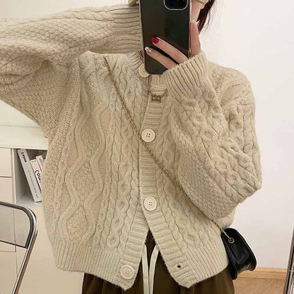 Crewneck Plain Ribbed Oversize Cardigan