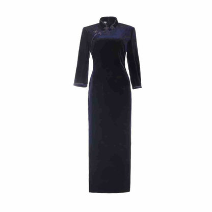 3/4-Sleeve Floral Print Midi Qipao