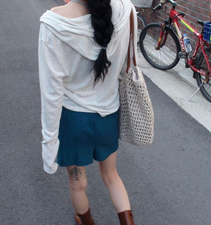 Hooded Plain Button Light Jacket