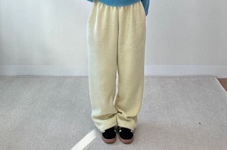 Mid Rise Plain Fleece Wide Leg Sweatpants