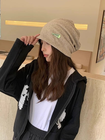 Metal Plate Knit Slouchy Beanie